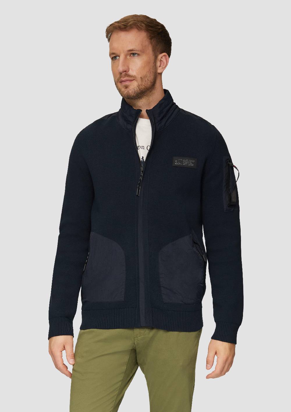 s.Oliver Strickjacke im Fabricmix mit Stehkragen Kostenlose Rückgabe