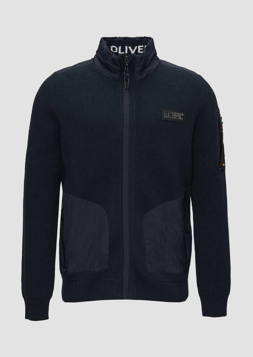 s.Oliver Strickjacke im Fabricmix mit Stehkragen Kostenlose Rückgabe