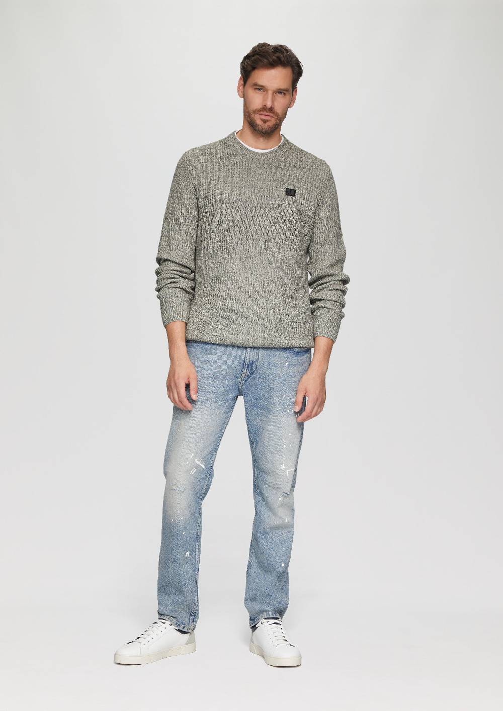 s.Oliver Melierter Pullover mit Patentmuster und Crew Neck Zeitbegrenzte Promotion