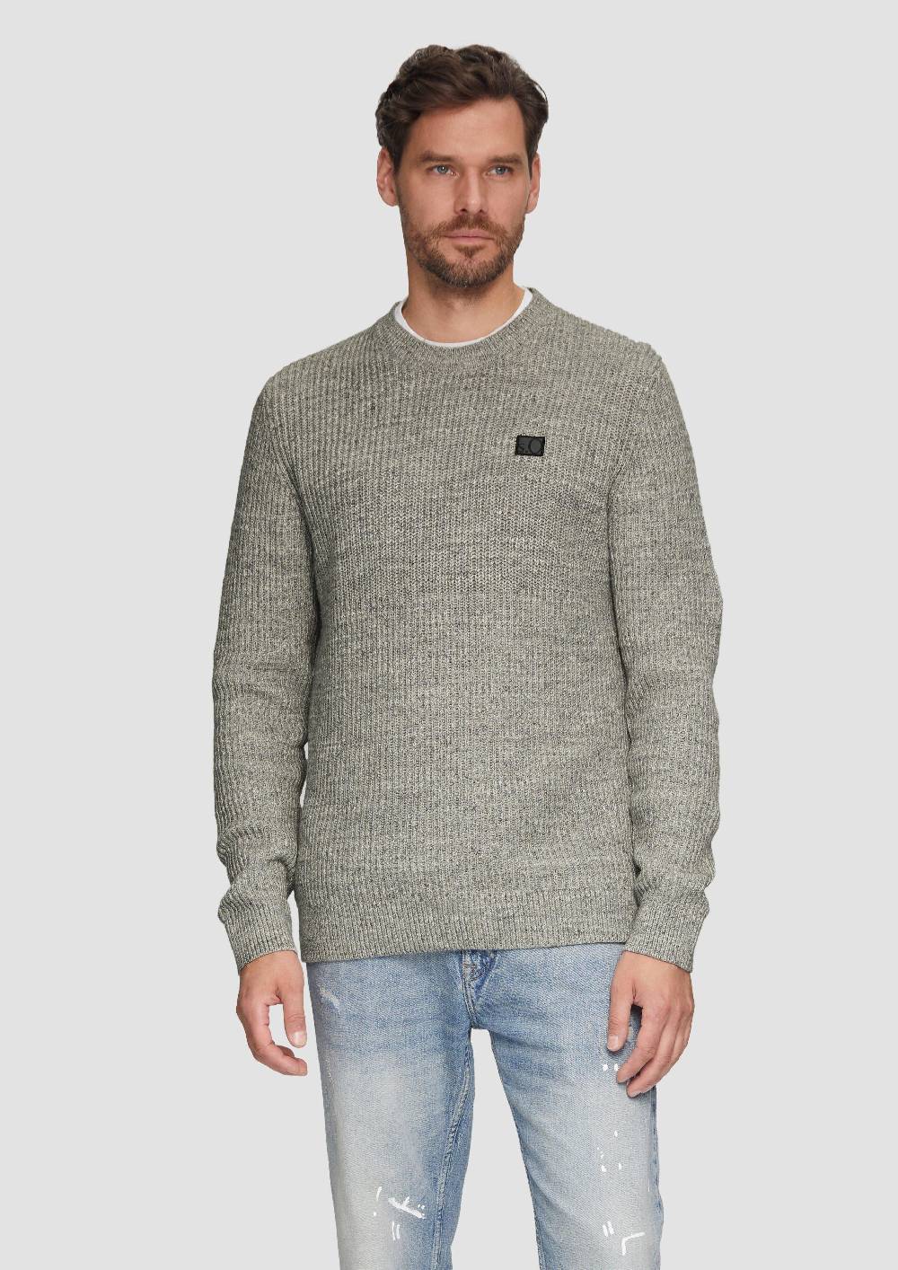 s.Oliver Melierter Pullover mit Patentmuster und Crew Neck Zeitbegrenzte Promotion