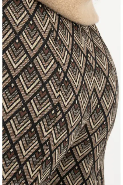 Recover Pants Jacquard-Strickhose Jasmin in SCHWARZ/ BRAUN/ BEIGE Artikelnummer REC-13409-4322-962 Top Angebot