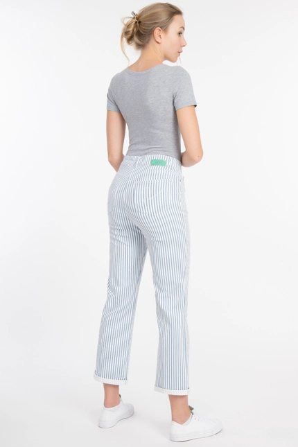 Recover Pants Frieda, Straght-Fit Hose in STREIFEN ECRU/ BLAU Artikelnummer REC-13395-4149-400 Online Outlet