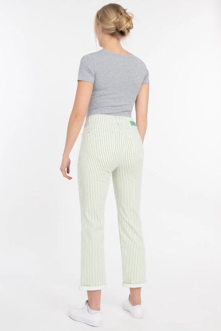 Recover Pants Frieda, Straght-Fit Hose in STREIFEN ECRU/ GRÜN Artikelnummer REC-13395-4149-500 Zeitlich begrenztes Angebot
