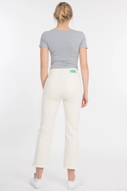 Recover Pants Frieda, Straght-Fit Hose in STREIFEN ECRU/ BEIGE Artikelnummer REC-13395-4149-202 Exklusive Angebote