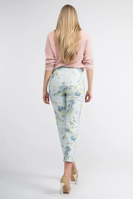 Recover Pants 5-Pocket Druckhose in HELLBLAU-BLAU-ZITRONE-ECRU Artikelnummer REC-12820-01-3992-65 Nur für heute