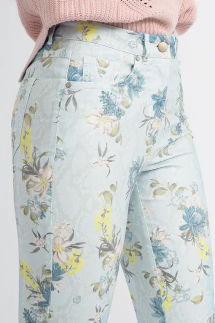 Recover Pants 5-Pocket Druckhose in HELLBLAU-BLAU-ZITRONE-ECRU Artikelnummer REC-12820-01-3992-65 Nur für heute