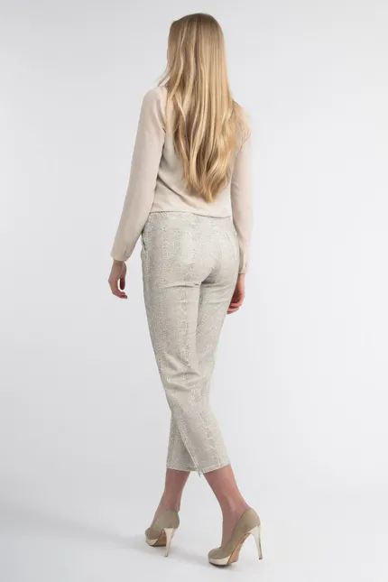Recover Pants Hose mit Reptilprint in ECRU-ANTHRAZIT Artikelnummer REC-12664-01-4024-183 50% Rabatt für begrenzte Zeit