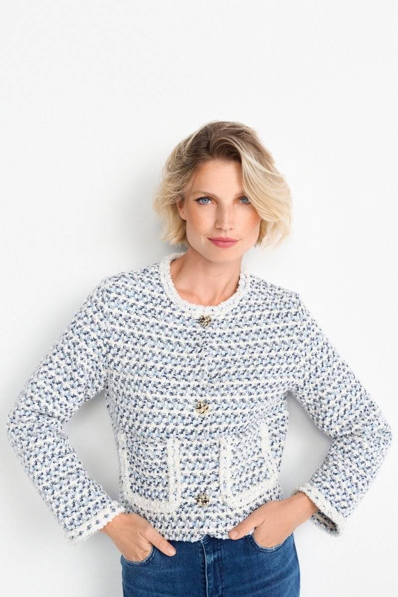 Eich & Royal Kurze Bouclé-Jacke in Blauweiß Begrenzte Freigabe