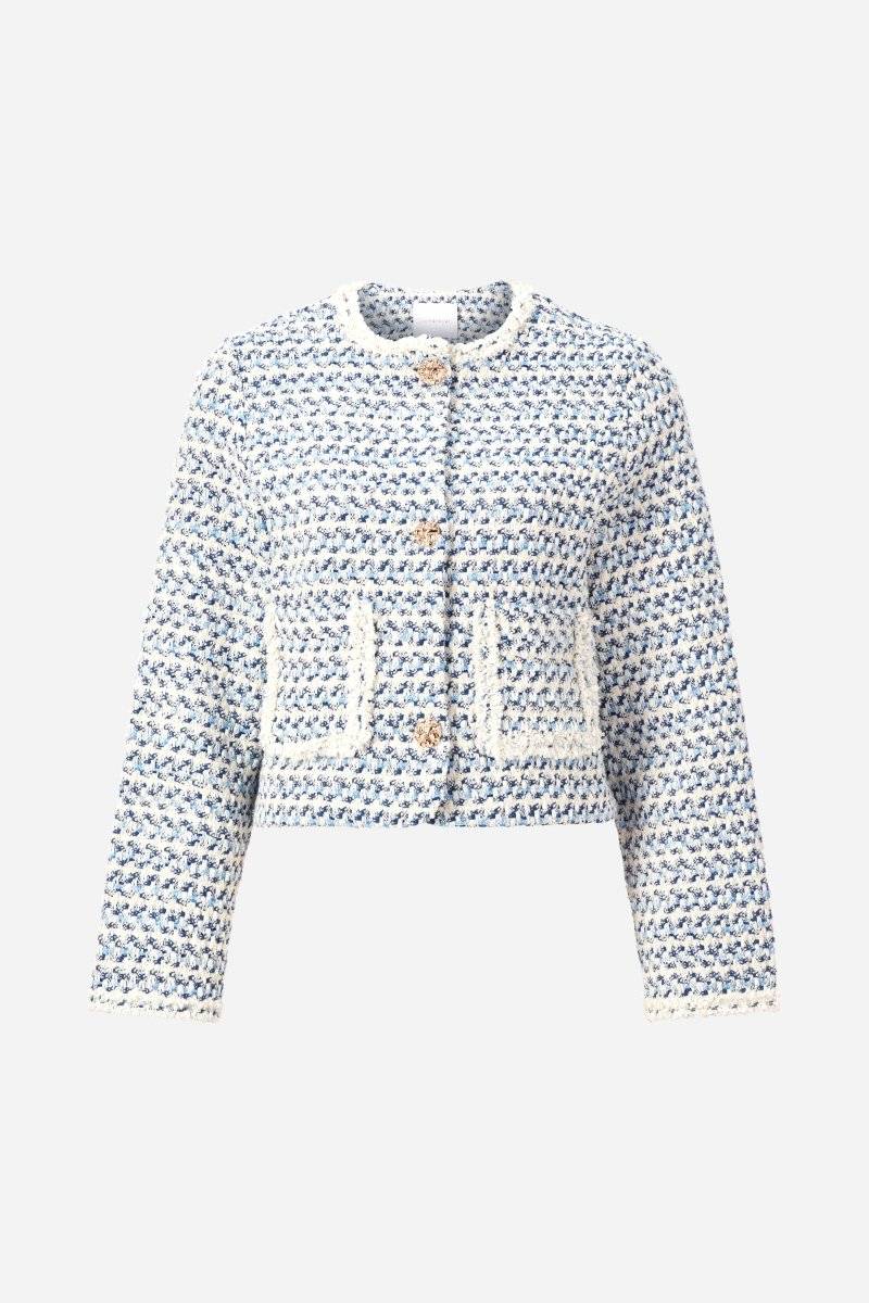 Eich & Royal Kurze Bouclé-Jacke in Blauweiß Im Verkauf