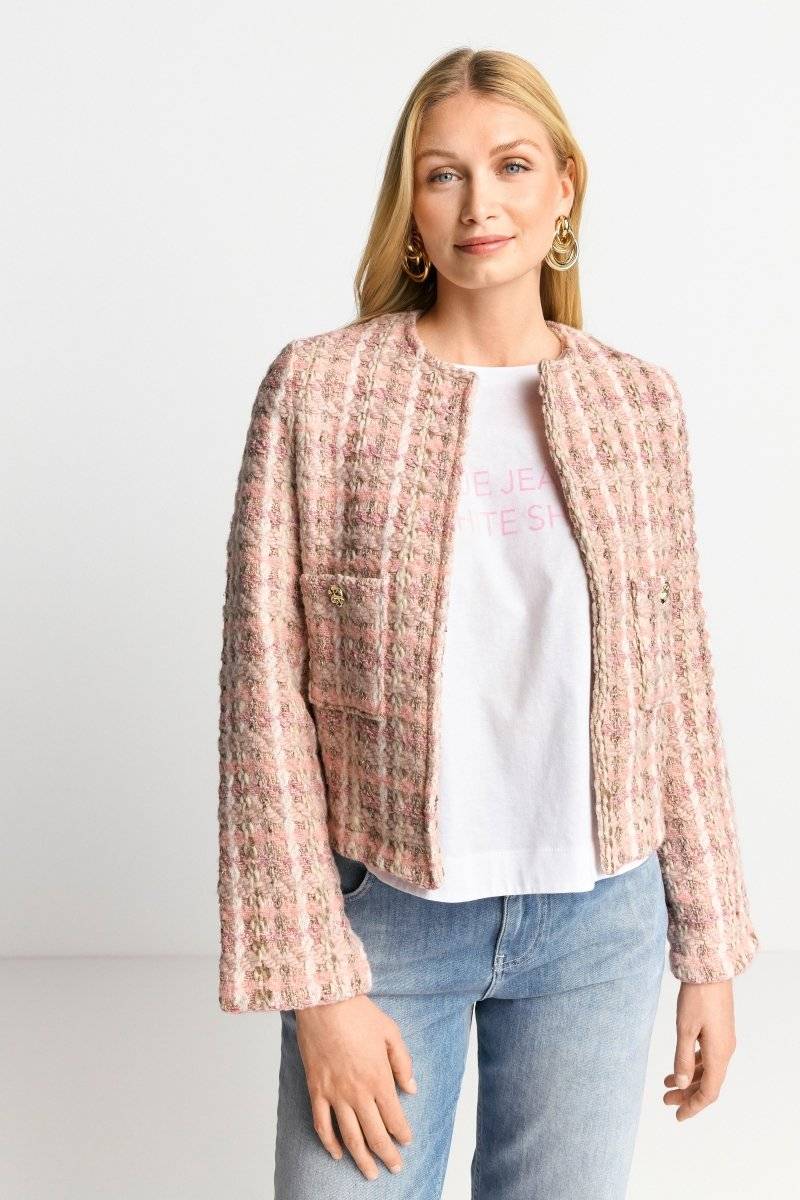 Eich & Royal Bouclé-Jacke mit Rundhalsausschnitt Blitzverkäufe