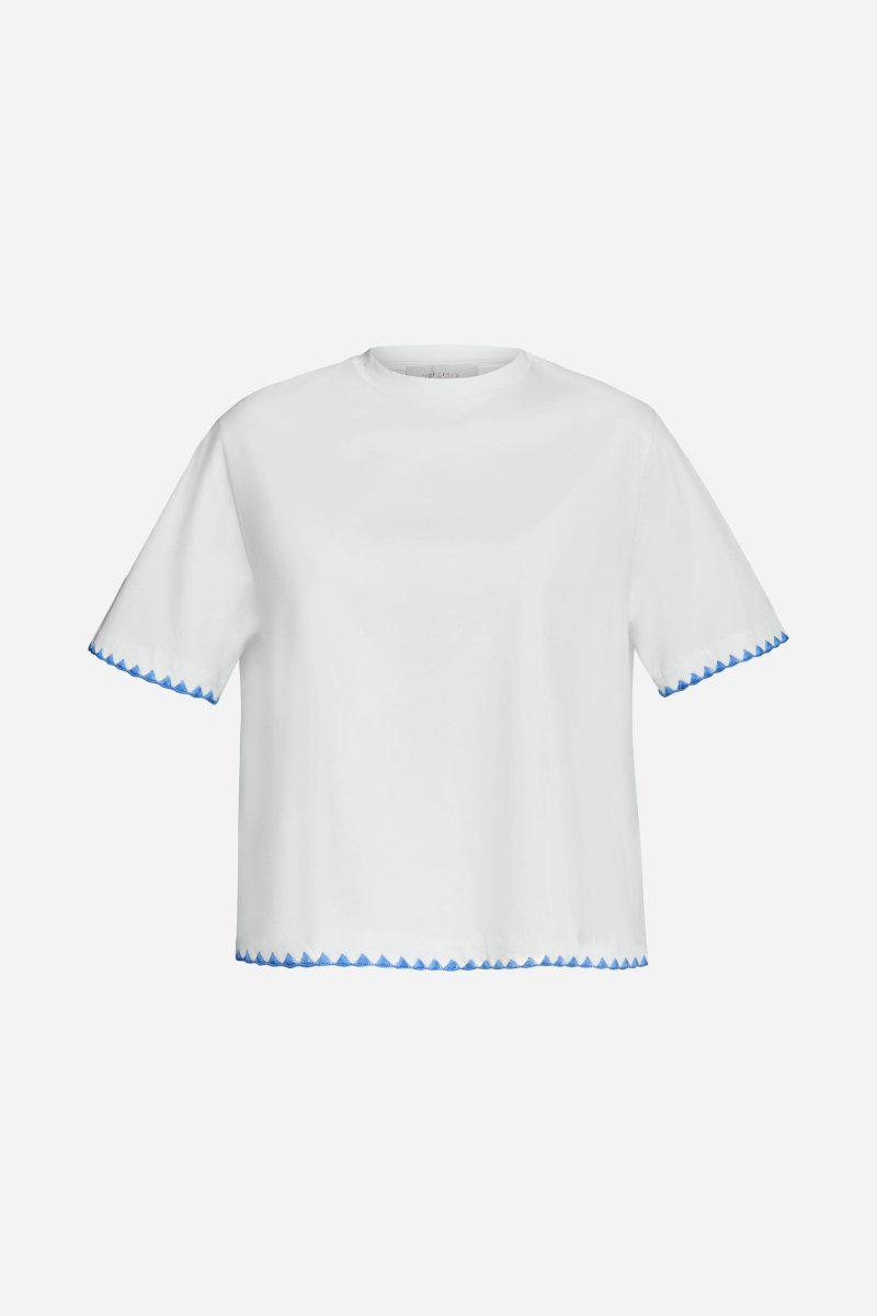 Eich & Royal Weißes T-Shirt mit blauen Stickereien Rabatte dieses Monats