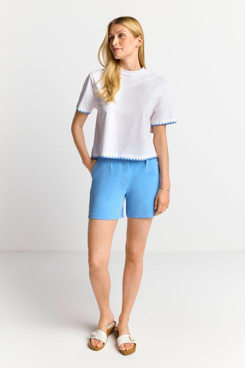 Eich & Royal Weißes T-Shirt mit blauen Stickereien Rabatte dieses Monats