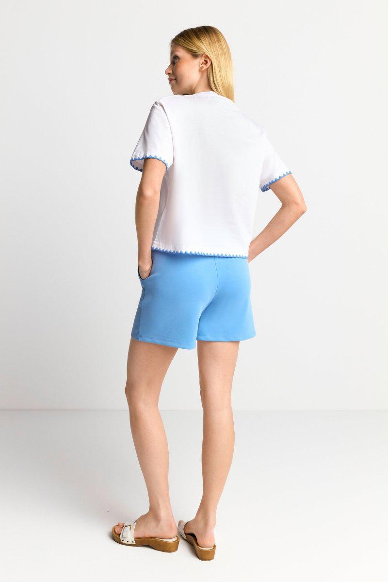 Eich & Royal Weißes T-Shirt mit blauen Stickereien Rabatte dieses Monats
