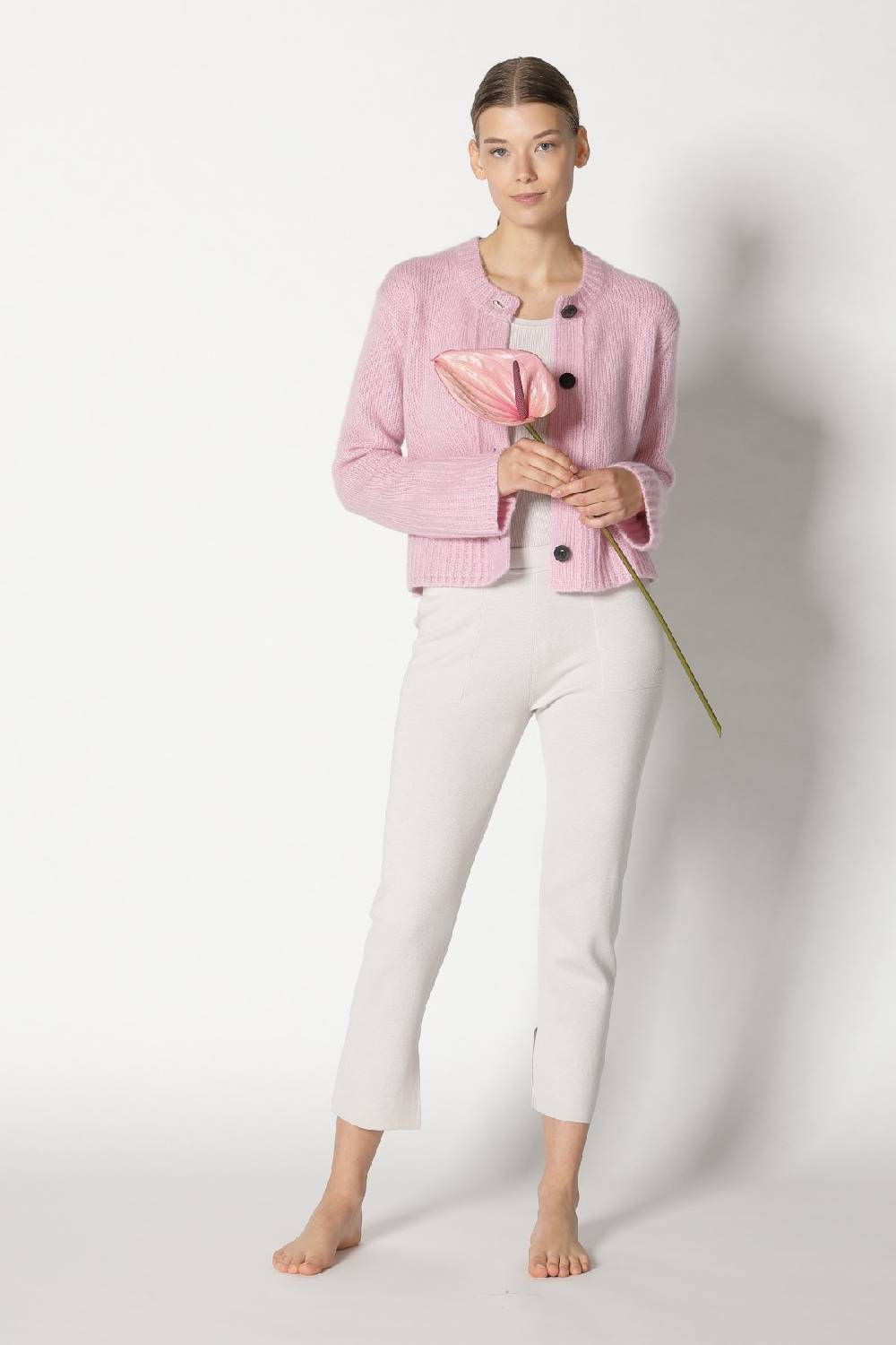 Sminfinity fluffy cropped jacket + silky rib tank top + silky cropped pants Großer Ausverkauf