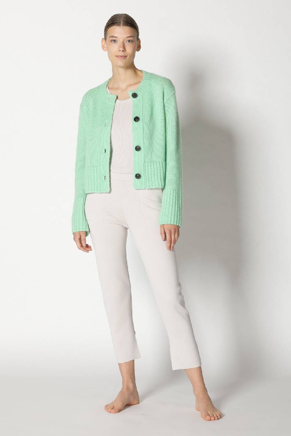Sminfinity fluffy cropped jacket + silky rib tank top + silky cropped pants Saisonschlussverkauf