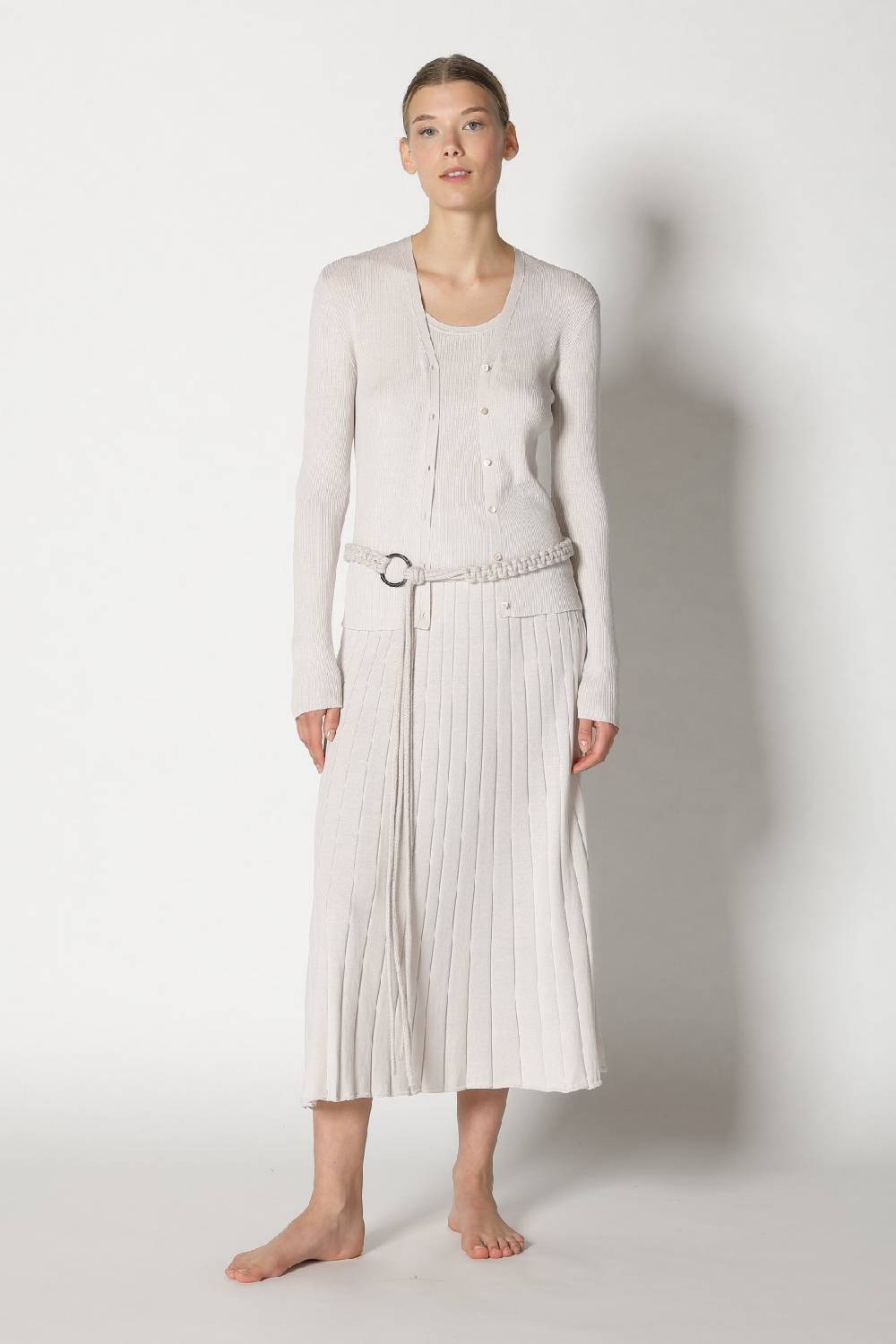 Sminfinity silky rib cardy + silky rib tank top + silky sun rib skirt + hang loose ring belt Black Friday