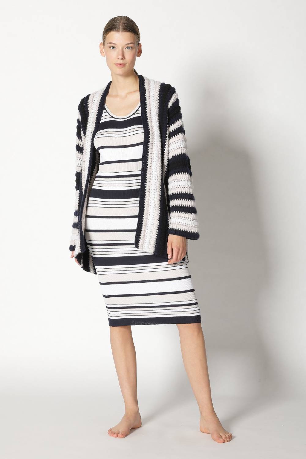 Sminfinity silky rib stripe tank dress + pure stripe crochet jacket Muttertagsangebot