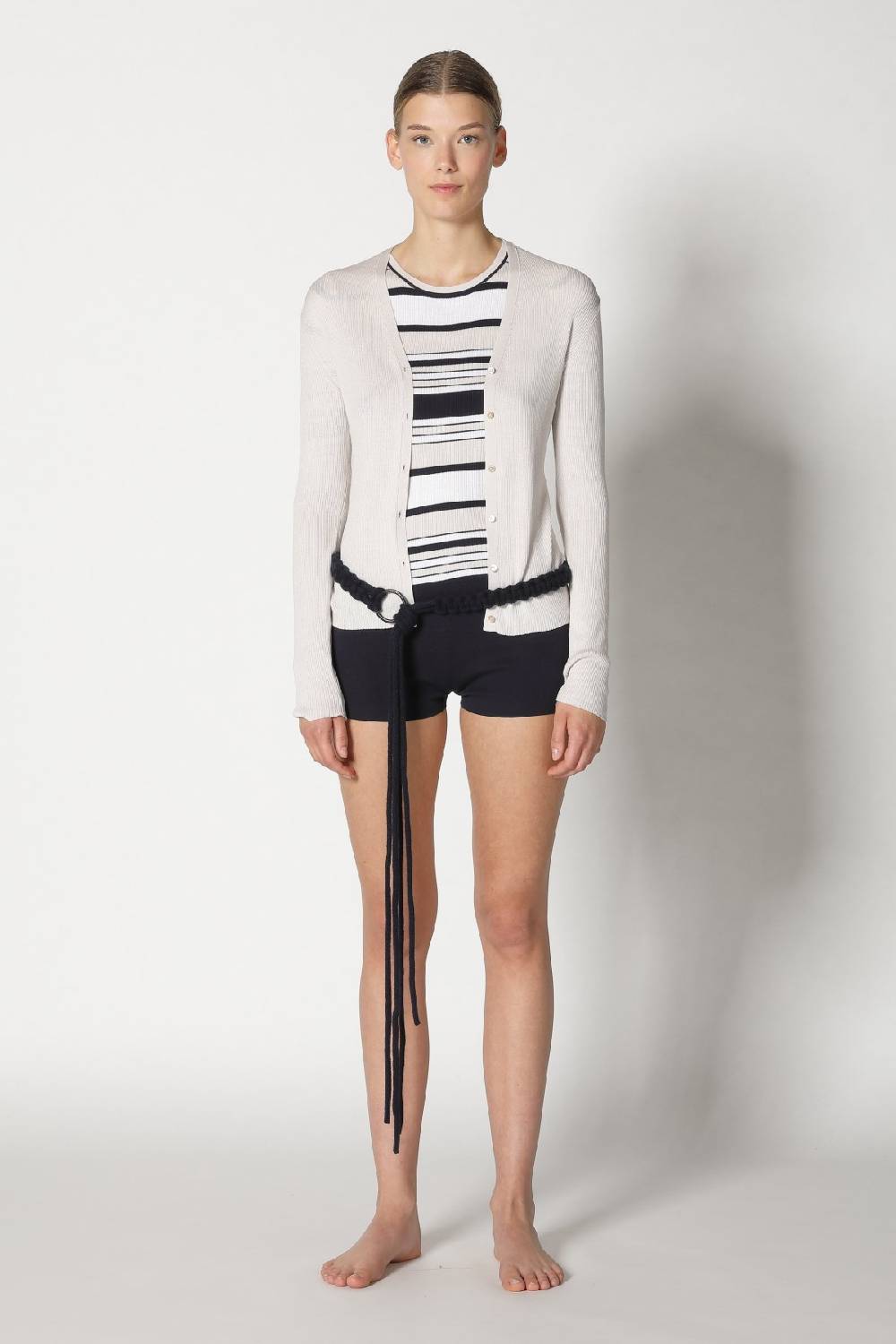 Sminfinity silky rib stripe crew T + silky rib cardy + silky shorts + hang loose ring belt Vatertagsangebot