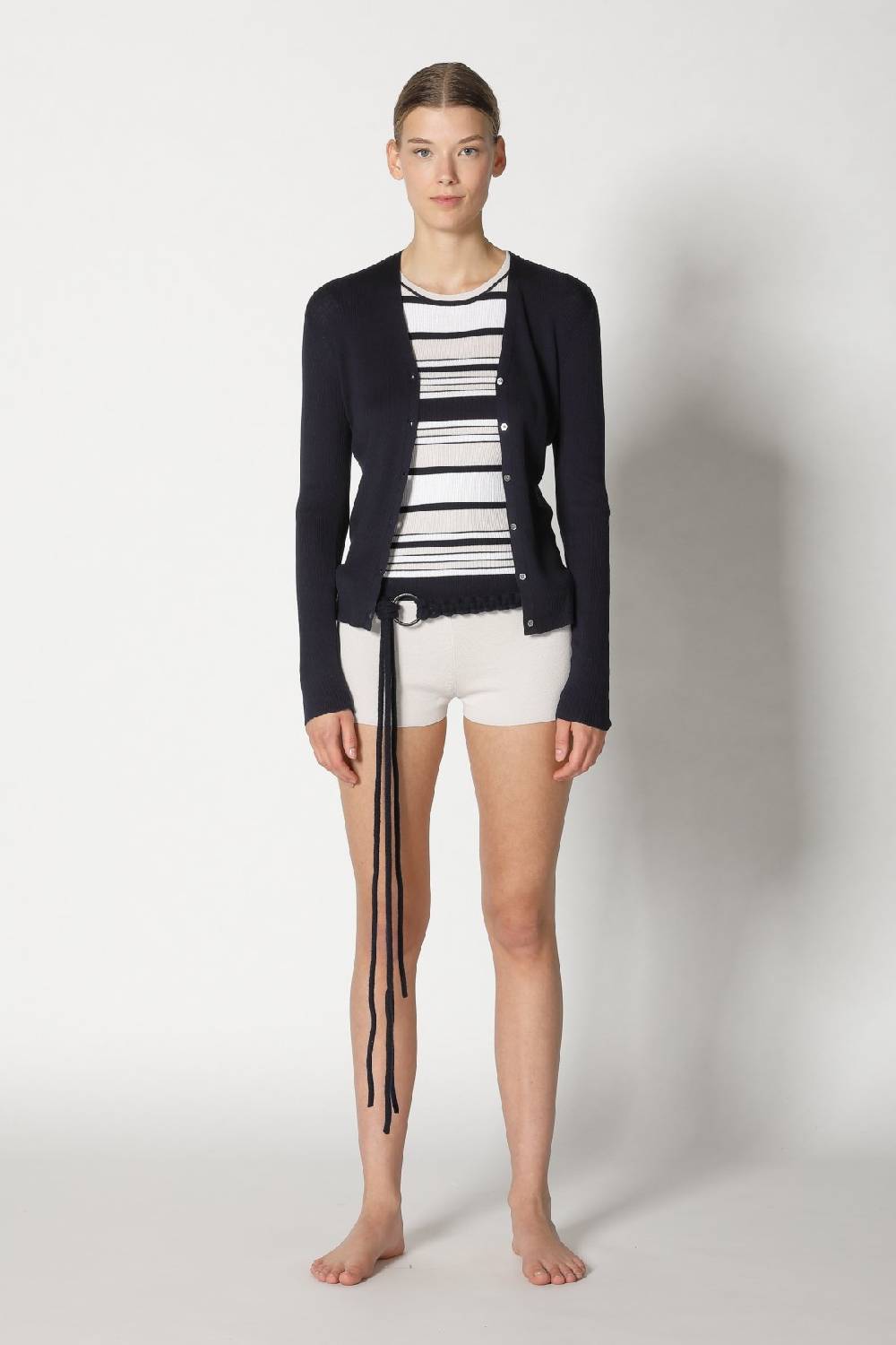 Sminfinity silky rib stripe crew T + silky rib cardy + silky shorts + hang loose ring belt Vatertagsangebot