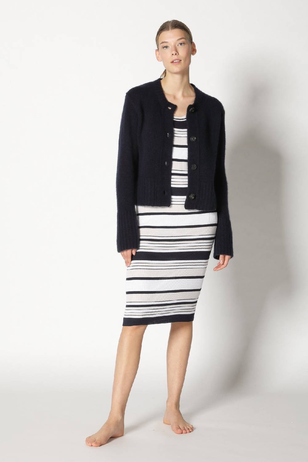 Sminfinity fluffy cropped jacket + silky rib stripe tank dress Jubiläumsangebot