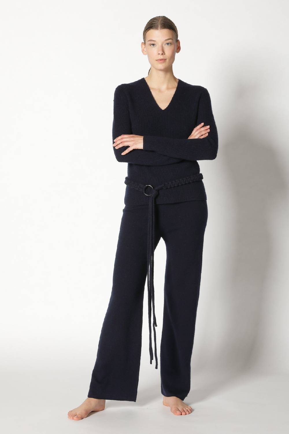 Sminfinity pure fitted V neck + pure slitted pants + hang loose ring belt Online Outlet