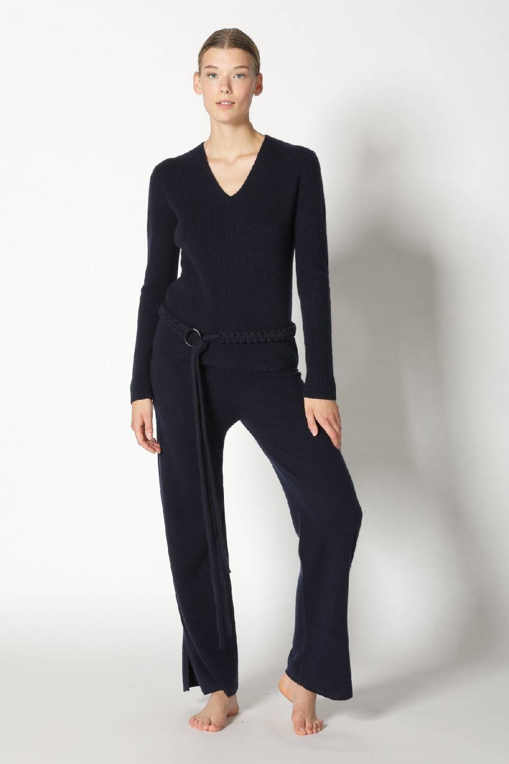 Sminfinity pure fitted V neck + pure slitted pants + hang loose ring belt Online Outlet