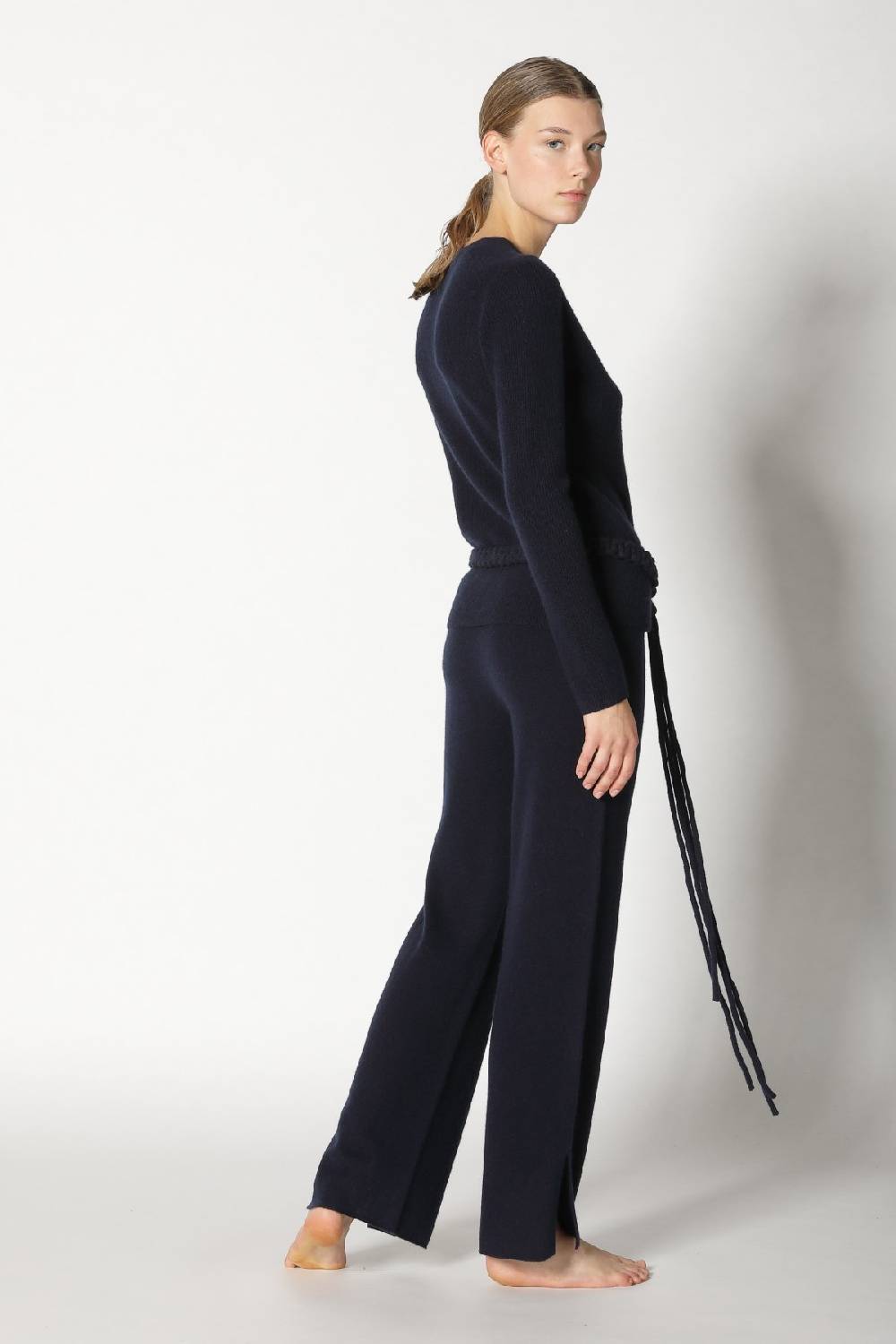 Sminfinity pure fitted V neck + pure slitted pants + hang loose ring belt Online Outlet