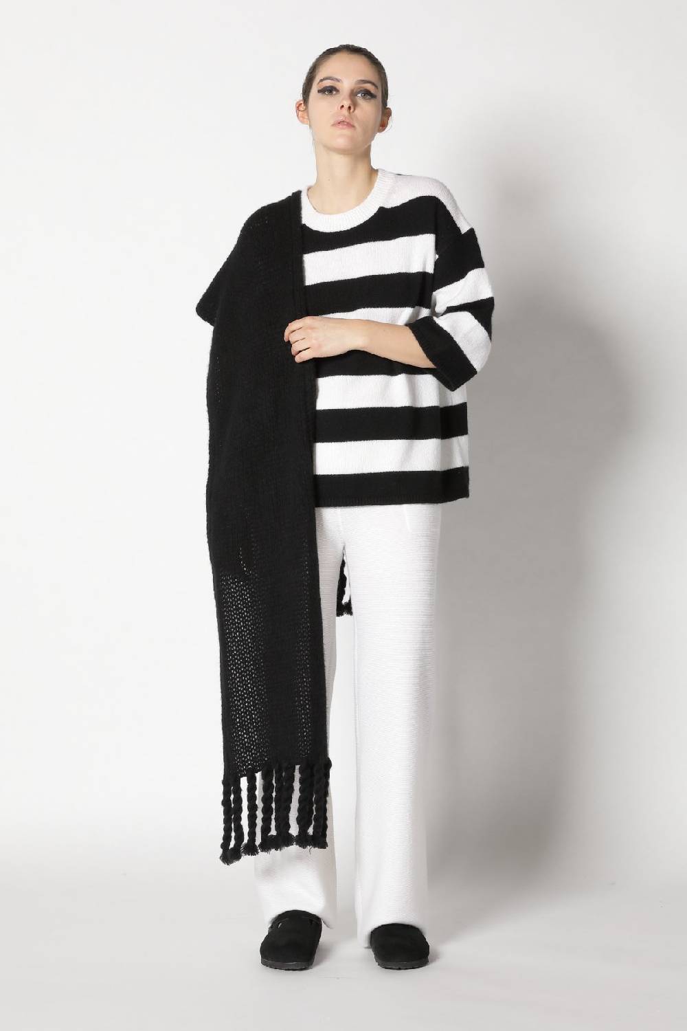 Sminfinity blurry stripe jumper + blurry chunky scarf + garter palazzo pants Exklusive Angebote