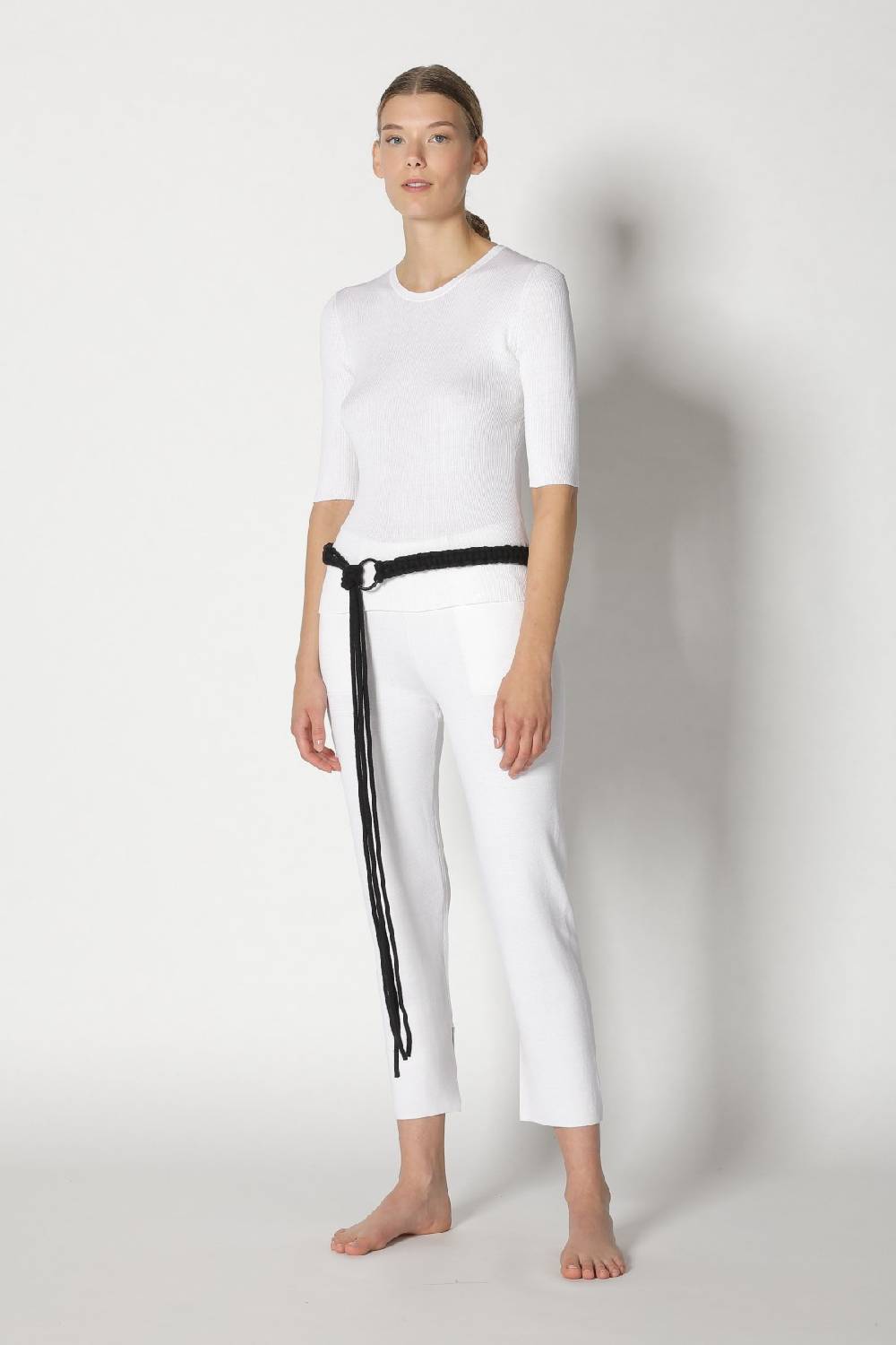 Sminfinity silky rib crew T + silky cropped pants + hang loose ring belt Preisnachlass