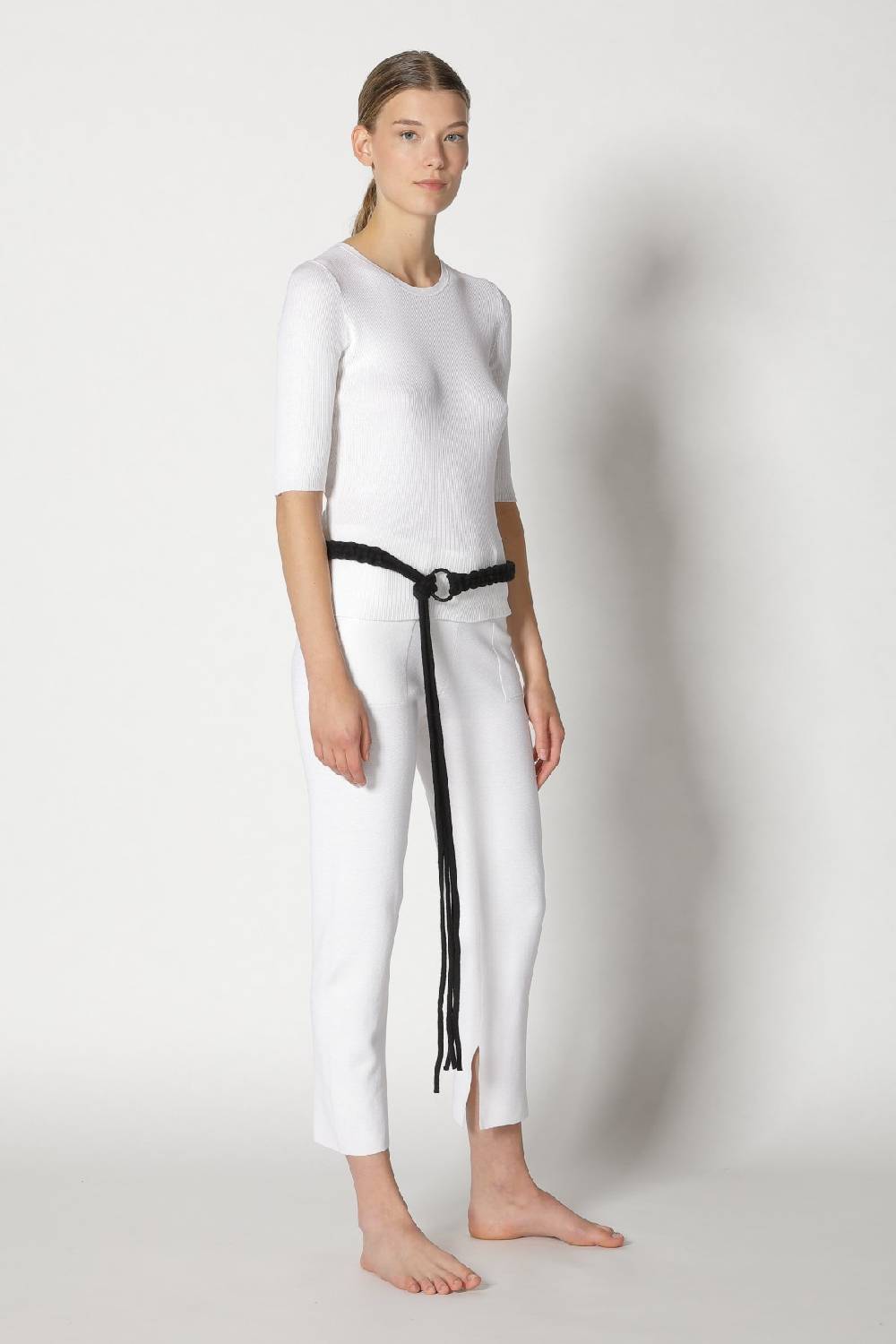 Sminfinity silky rib crew T + silky cropped pants + hang loose ring belt Preisnachlass