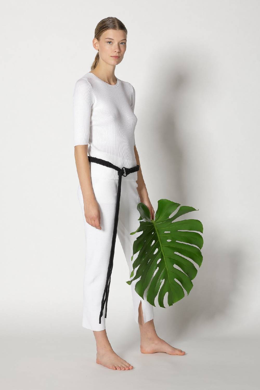 Sminfinity silky rib crew T + silky cropped pants + hang loose ring belt Preisnachlass