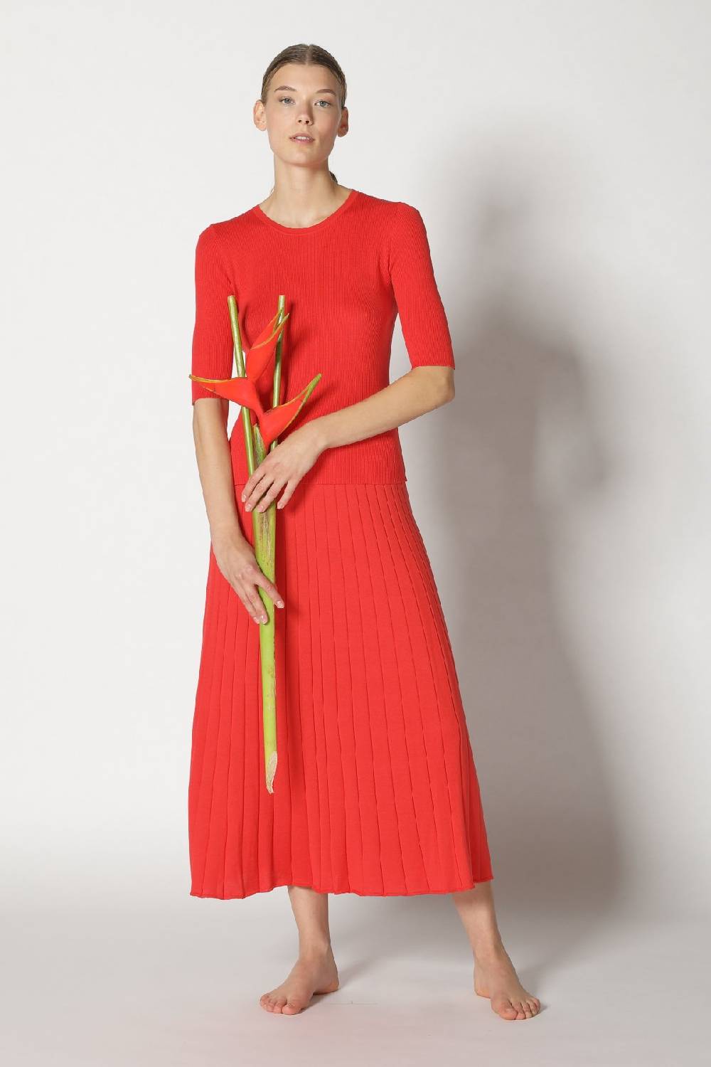 Sminfinity silky rib crew T + silky sun rib skirt Online Outlet