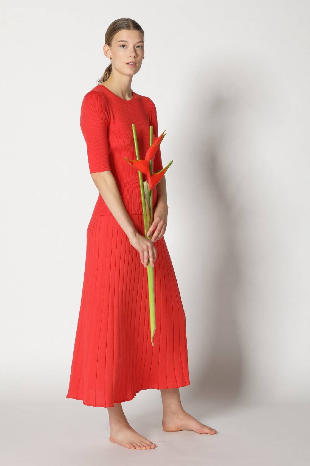 Sminfinity silky rib crew T + silky sun rib skirt Online Outlet