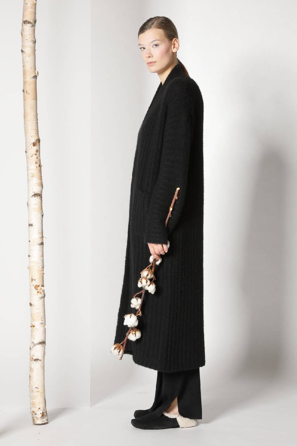 Sminfinity fluffy ribbed maxi coat + fluffy 1 Ply tank dress + pure slitted pants Kostenloser Versand