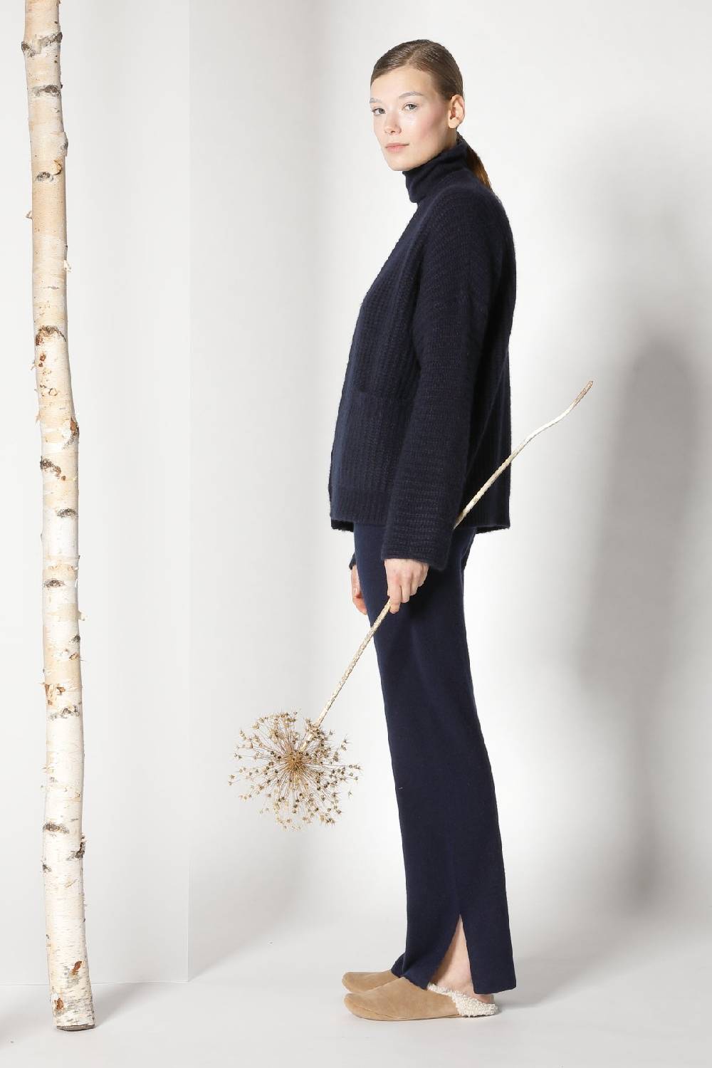 Sminfinity fluffy ribbed jacket + fluffy 1 Ply turtleneck + pure slitted pants Saisonschlussverkauf