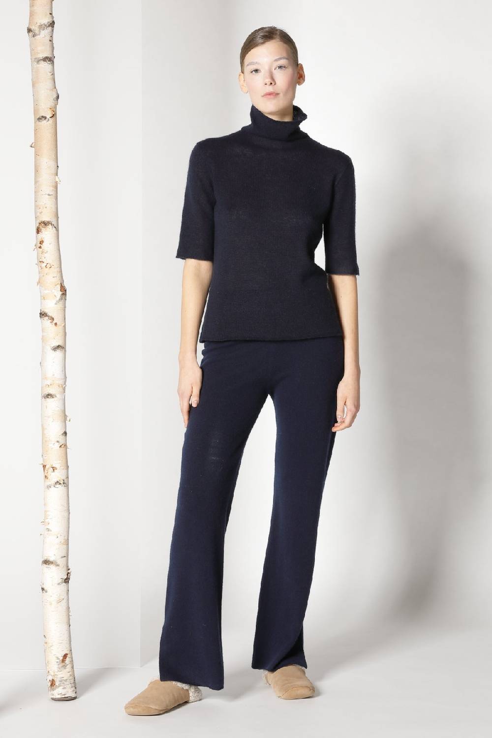 Sminfinity fluffy ribbed jacket + fluffy 1 Ply turtleneck + pure slitted pants Saisonschlussverkauf