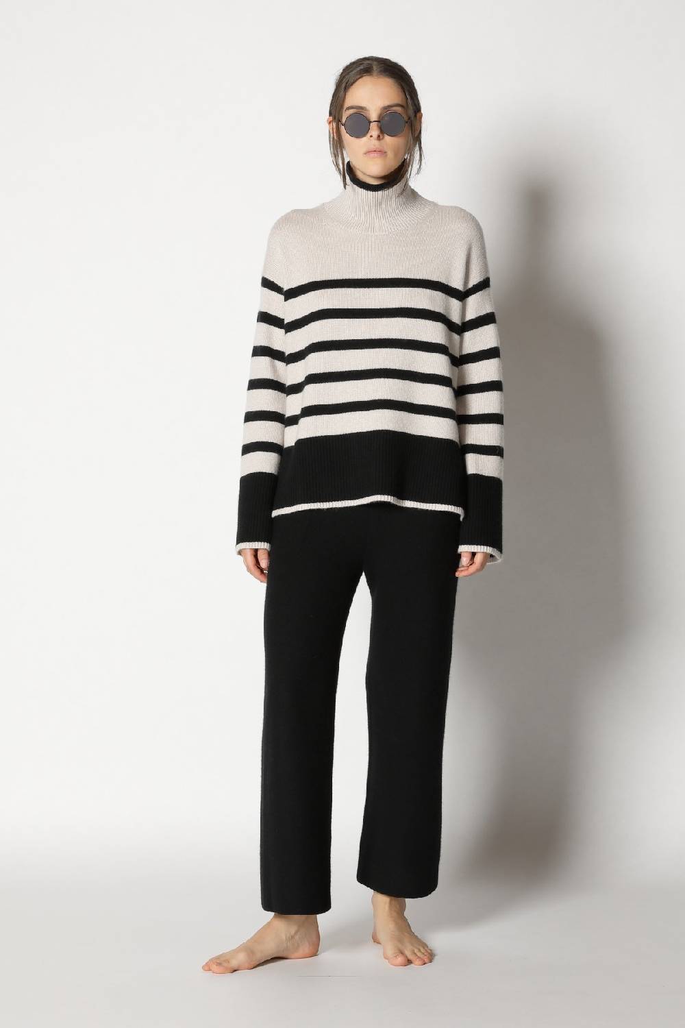 Sminfinity doubleface striped capecoat + slouchy striped turtle + gater cropped pants Top Angebot
