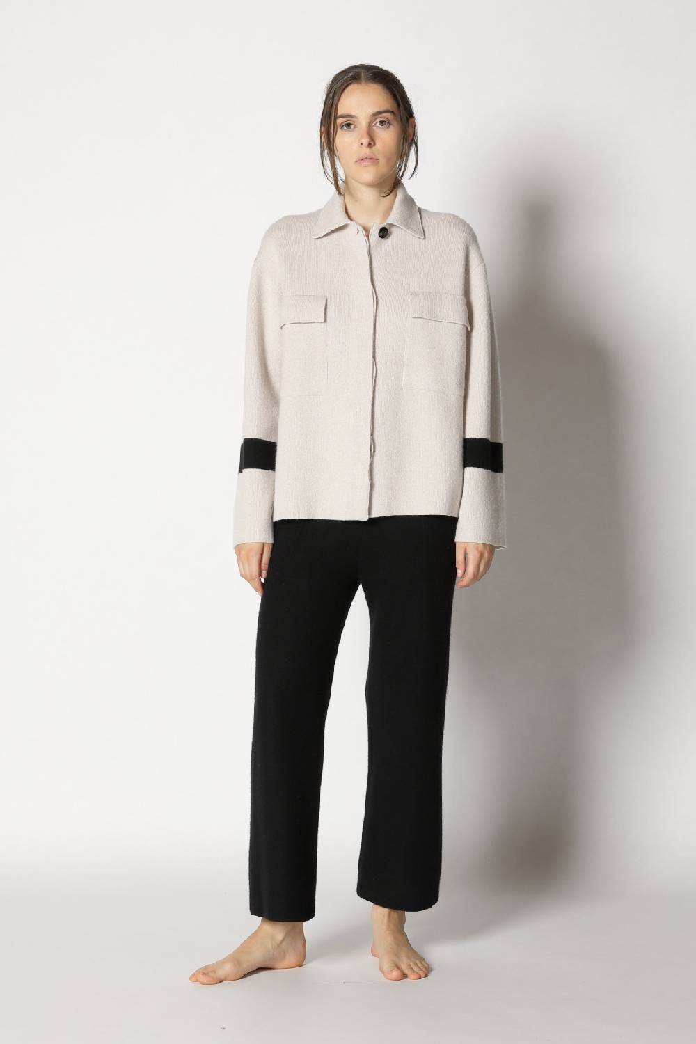 Sminfinity doubleface striped shirtjacket + garter cropped pants Zeitlich begrenztes Angebot