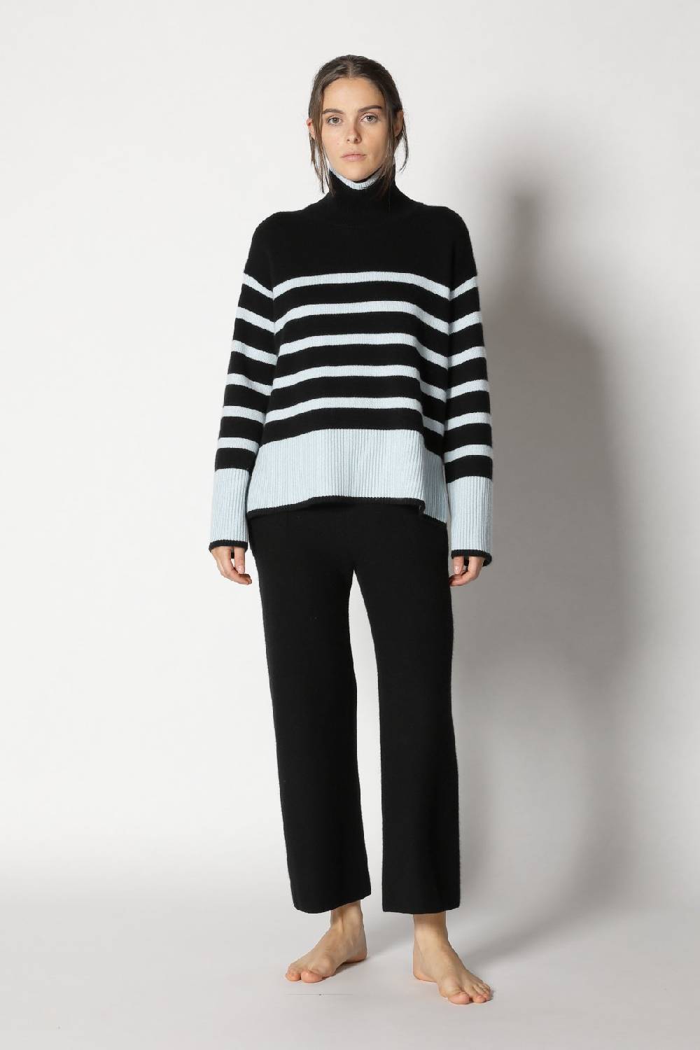 Sminfinity doubleface capecoat + slouchy striped turtle + gater cropped pants Räumungsverkauf