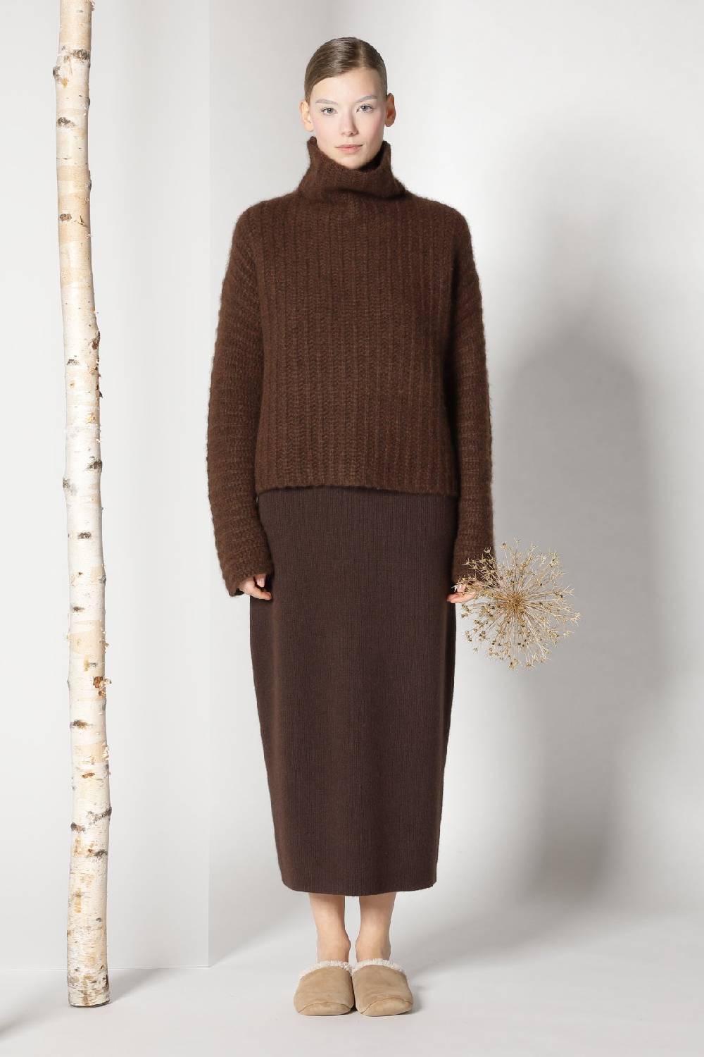 Sminfinity fluffy ribbed turtleneck jumper + pure all needle tulip skirt Limitierter Zeitrabatt