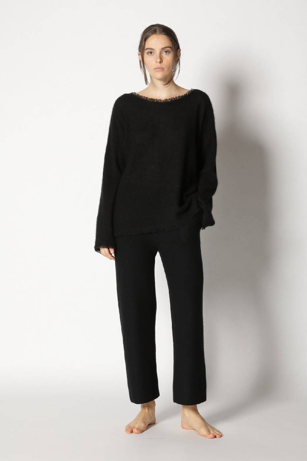 Sminfinity fluffy fringe boatneck + garter cropped pants Wochenangebot