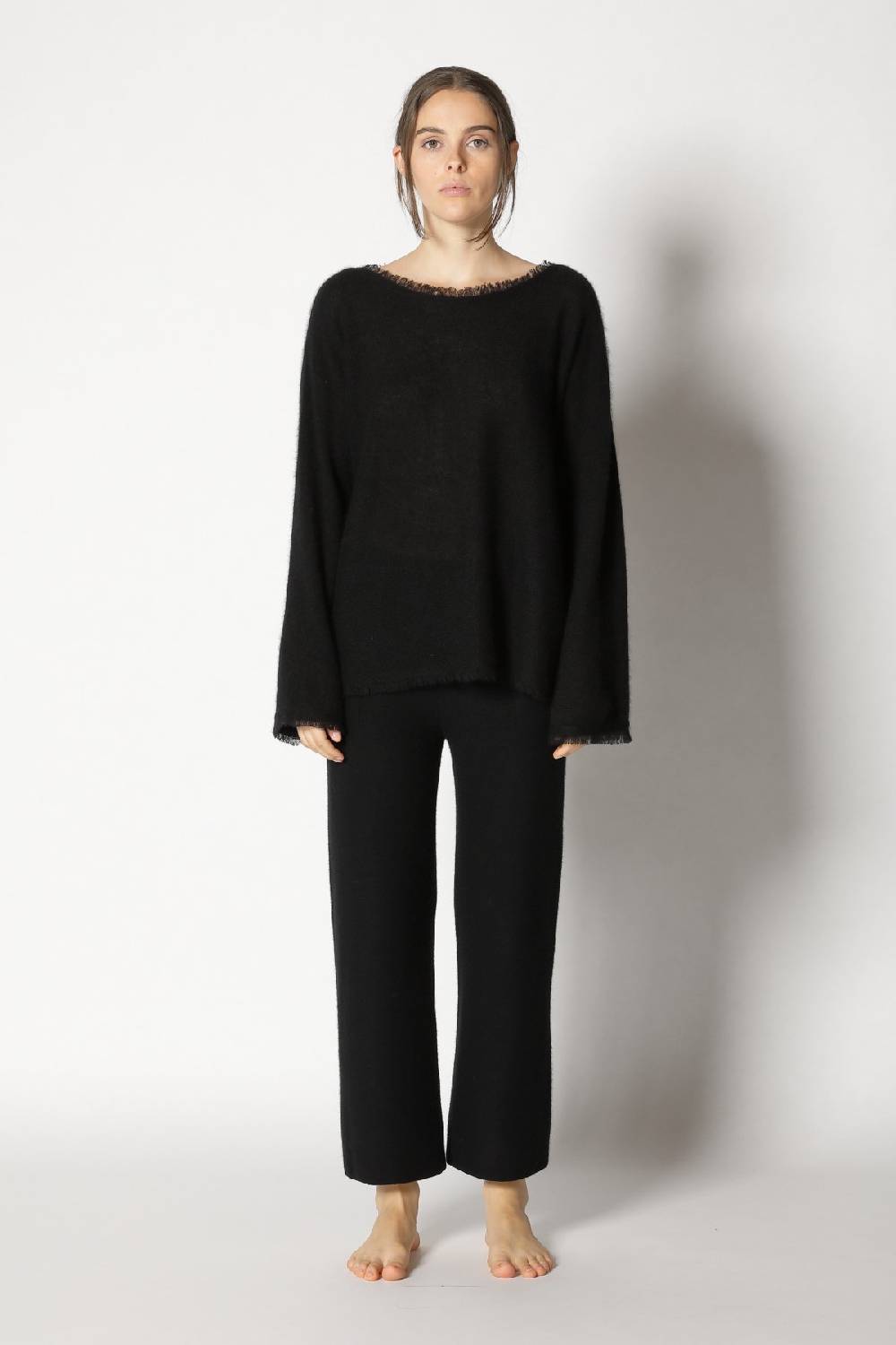 Sminfinity fluffy fringe boatneck + garter cropped pants Wochenangebot