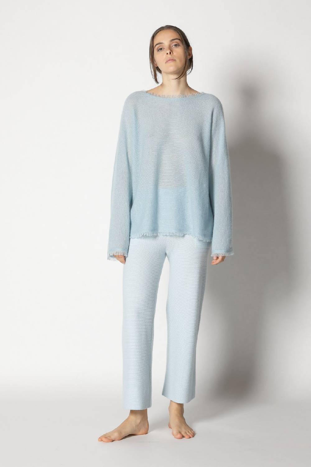 Sminfinity fluffy fringe boatneck + garter cropped pants