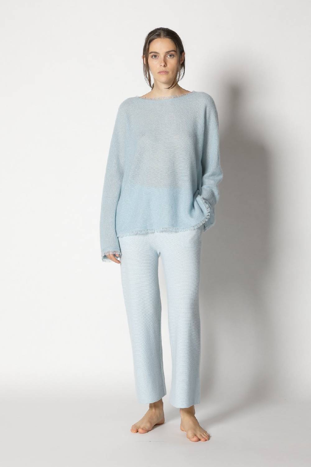 Sminfinity fluffy fringe boatneck + garter cropped pants Neueste Stile