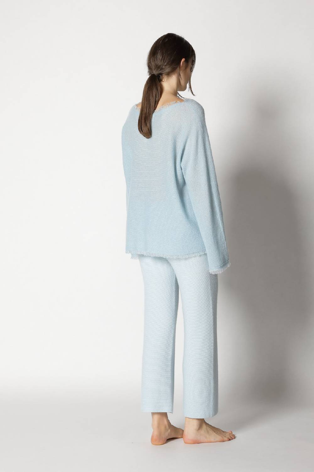 Sminfinity fluffy fringe boatneck + garter cropped pants Neueste Stile