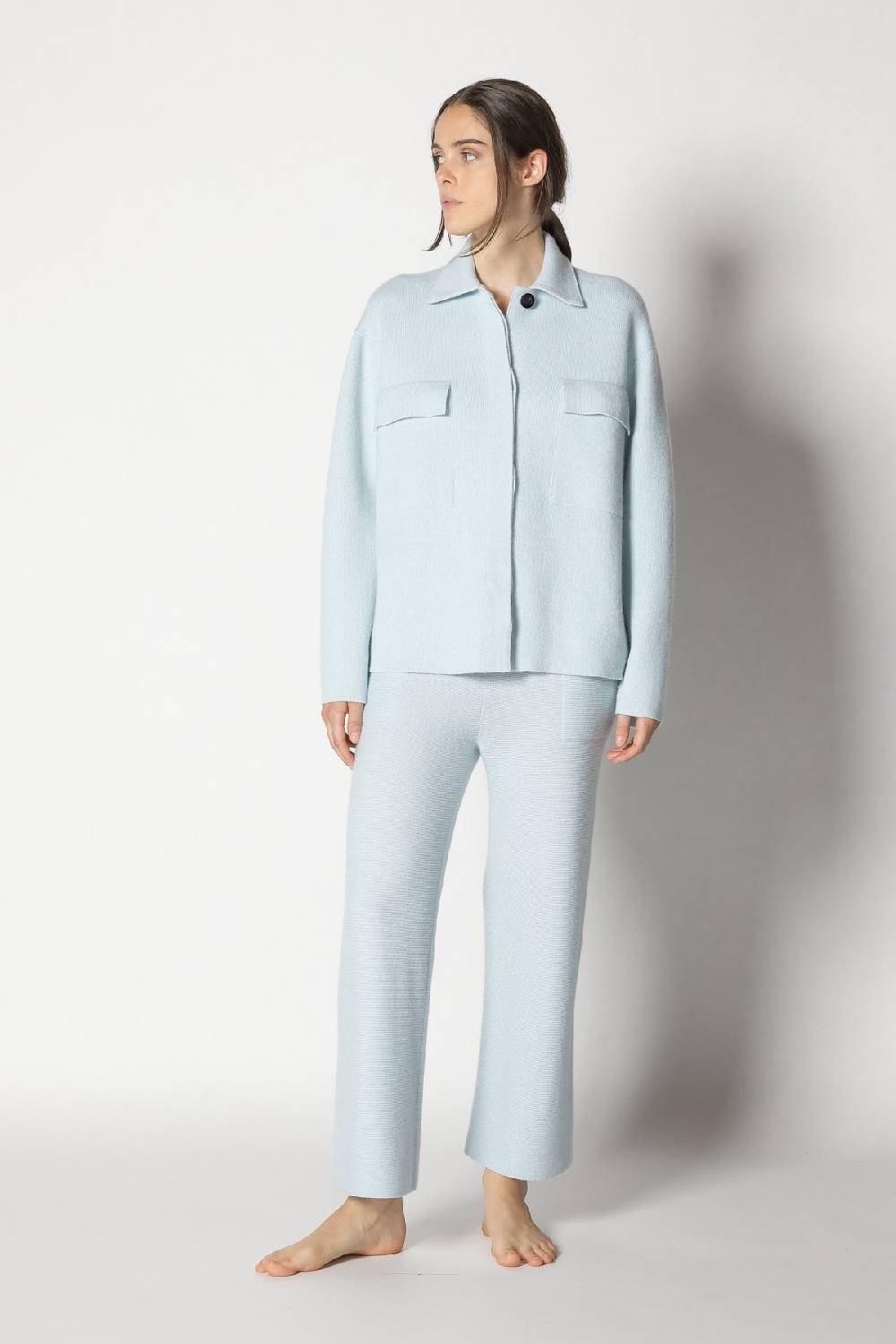 Sminfinity doubleface shirtjacket + garter cropped pants