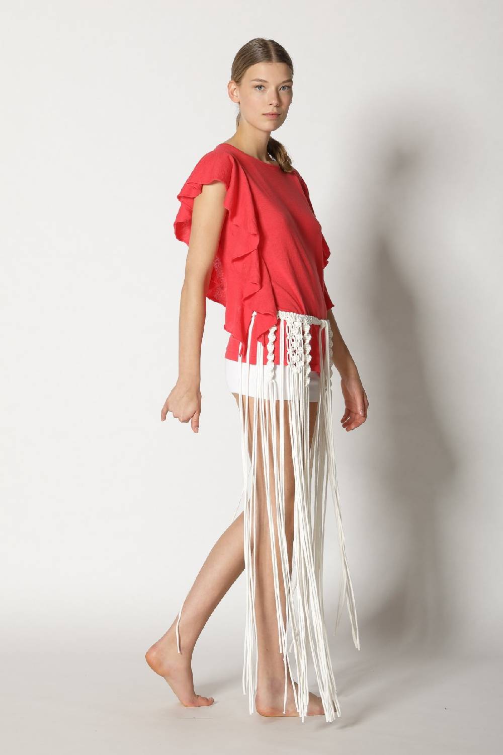 Sminfinity cool ruffle top + hang loose knot belt Online Shopping