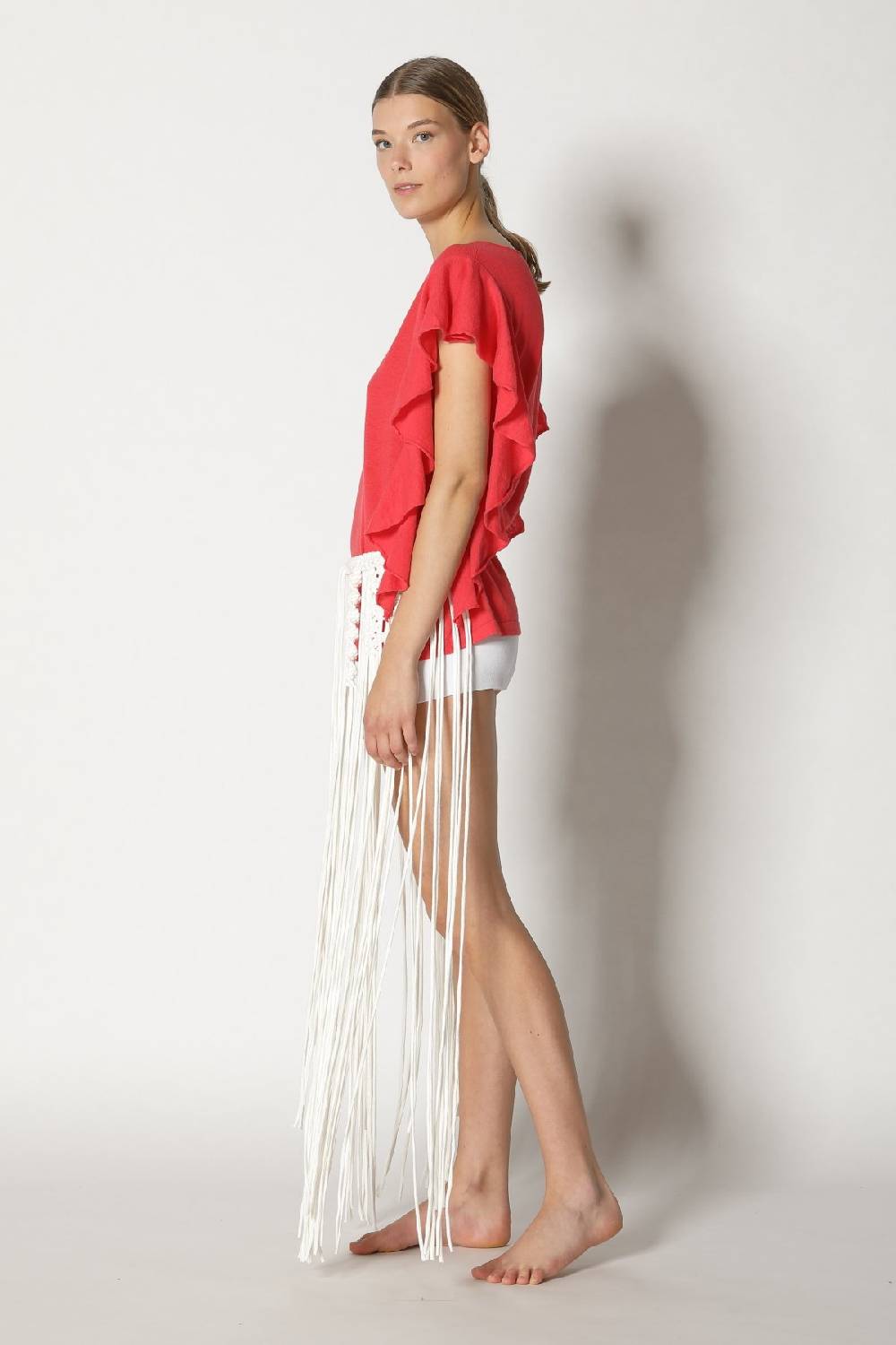 Sminfinity cool ruffle top + hang loose knot belt Online Shopping
