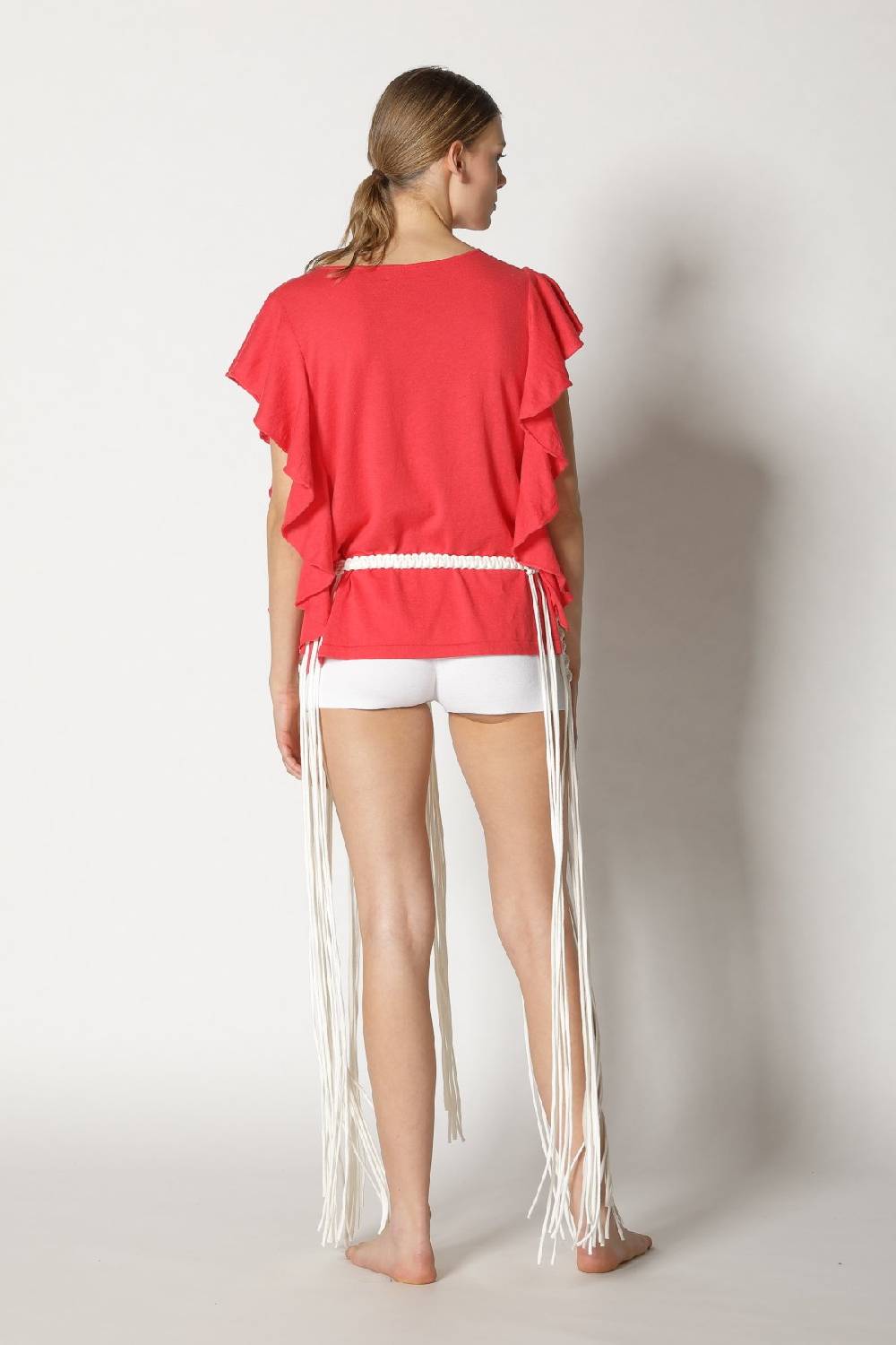 Sminfinity cool ruffle top + hang loose knot belt Online Shopping