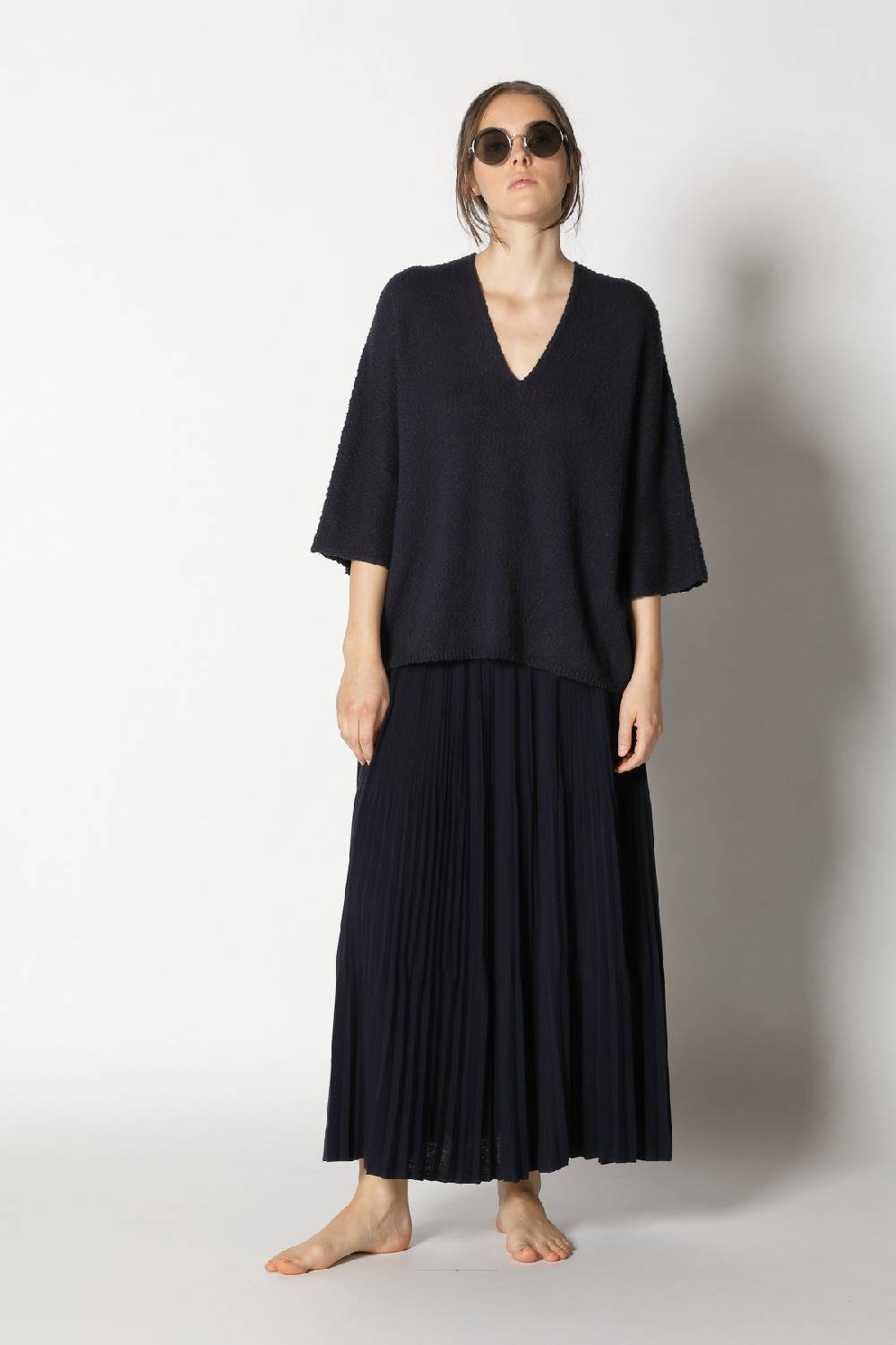 Sminfinity nubbly V neck + pima pleat skirt Lagerräumung